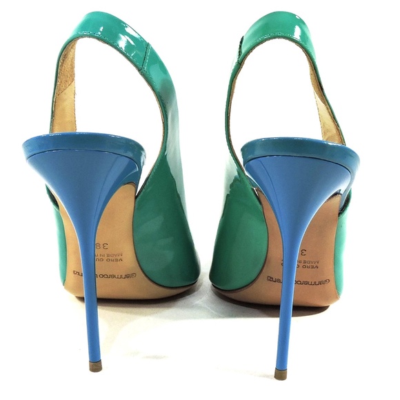 GIANMARCO LORENZI 🇮🇹 WOMEN'S BLUE & GREEN PATENT LEATHER FASHION SANDALS - Picture 2 of 10